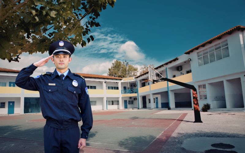 Nhân viên bảo vệ kiểm soát an ninh, ứng phó tình huống và hỗ trợ hoạt động chung của nhà trường.