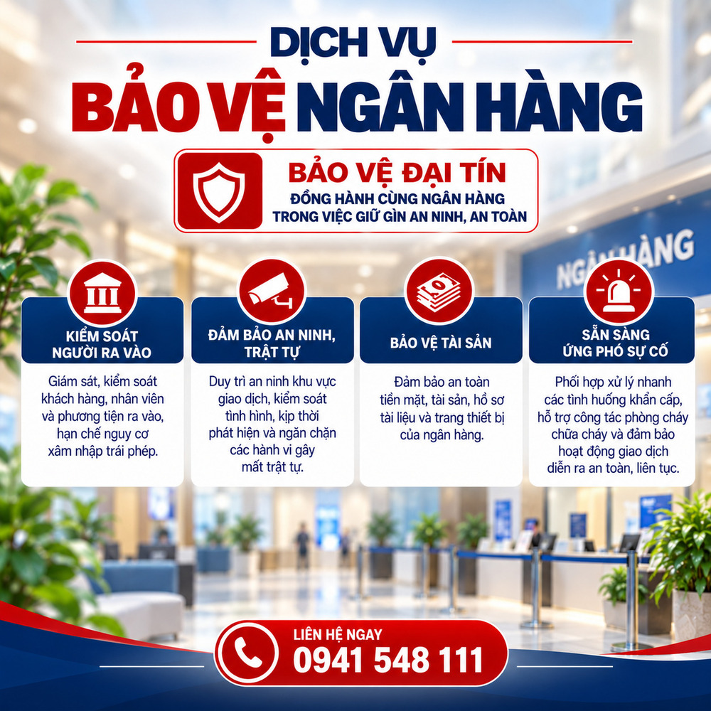 Bảo Vệ Đại Tín cung cấp dịch vụ bảo vệ ngân hàng uy tín