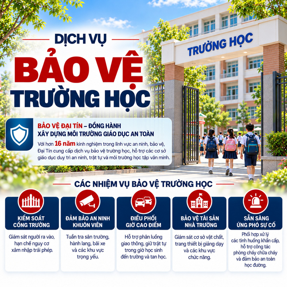 Bảo vệ Đại Tín là công ty bảo vệ uy tín được nhiều cơ sở giáo dục tin tưởng lựa chọn